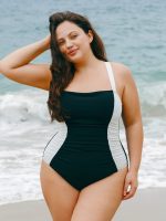 Black White Side Plus Size One-Piece Swimsuit - Image 5