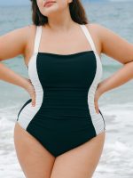 Black White Side Plus Size One-Piece Swimsuit