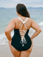 Black White Side Plus Size One-Piece Swimsuit - Image 2