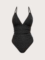 Black Lurex V-Neck One Piece Swimwear - Image 4
