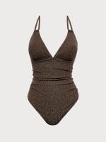 Dark Coffee Lurex V-Neck One Piece Swimwear - Image 6