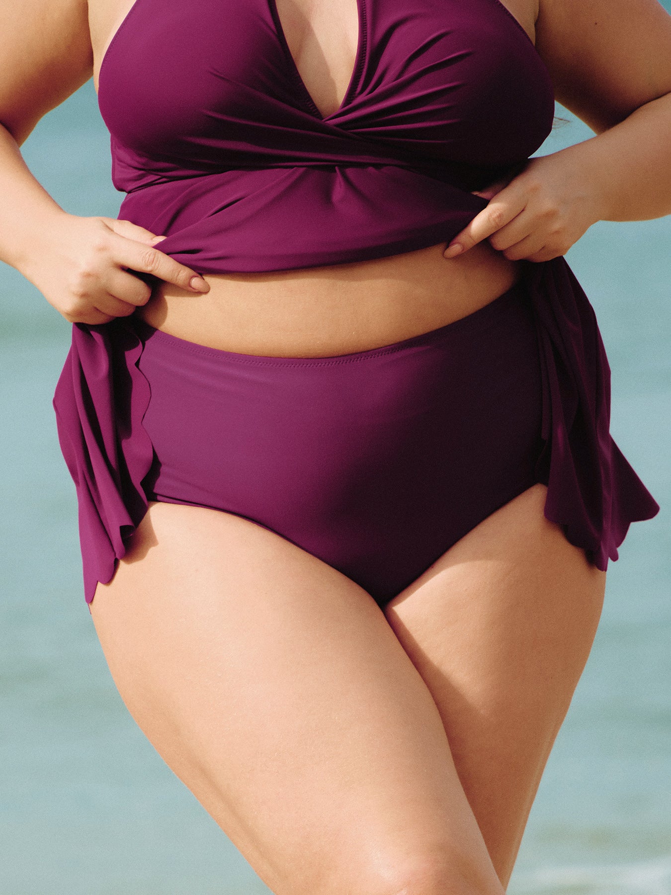women-knitted-nylon-blended-tankini-bottoms-sustainable-plus_size_tankinis-prrir7 Burgundy Plus Size Tankini Bottom - Image 1