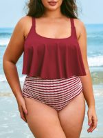 Wine Red U-Neck Plus Size Tankini Top - Image 4