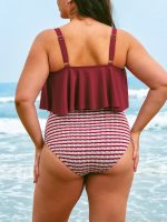 Wine Red U-Neck Plus Size Tankini Top - Image 2