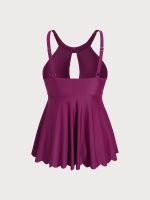 Burgundy Halter Twist Front Plus Size Tankini Top - Image 6