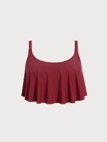 Wine Red U-Neck Plus Size Tankini Top - Image 5
