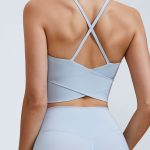 Light Blue V Neck X-Cross Sports Bra - Medium Support