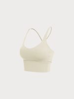 Cream V Neck X-Cross Sports Bra - Medium Support - Image 8