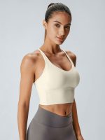 Cream V Neck X-Cross Sports Bra - Medium Support - Image 2