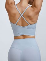 Light Blue V Neck X-Cross Sports Bra - Medium Support - Image 3