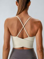 Cream V Neck X-Cross Sports Bra - Medium Support