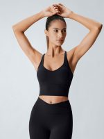 Black V Neck X-Cross Sports Bra - Medium Support - Image 4