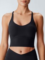 Black V Neck X-Cross Sports Bra - Medium Support - Image 2