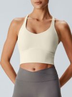 Cream V Neck X-Cross Sports Bra - Medium Support - Image 3