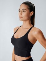 Black V Neck X-Cross Sports Bra - Medium Support - Image 3