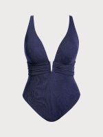 Blue V Neck Plus Size One-Piece Swimsuit - Image 5