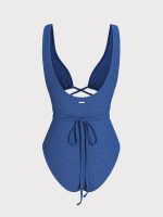 Blue Lurex Cutout One Piece Swimwear - Image 7