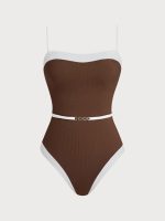 Brown Contrast Gleam One-Piece Swimsuit - Image 6