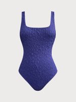 Navy Textured U-shape Backless One-Piece Swimsuit - Image 7