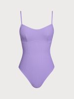 Purple Ribbed Cross Back One-Piece Swimsuit - Image 7