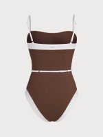 Brown Contrast Gleam One-Piece Swimsuit - Image 7