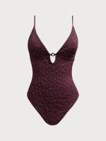 Dark Coffee Textured Cutout One-Piece Swimwear - Image 6