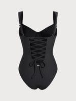 Black Cross Back Tummy Control One-Piece Swimsuit - Image 11