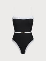 Black Contrast Gleam One-Piece Swimsuit - Image 7
