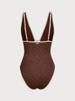 Dark Coffee V Neck Tie One-Piece Swimsuit - Image 6