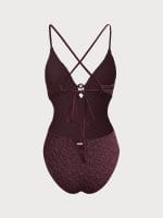 Dark Coffee Textured Cutout One-Piece Swimwear - Image 7