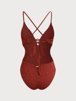 Orange Textured Cutout One-Piece Swimwear - Image 7