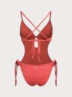 Red Jacquard X Cross One-Piece Swimsuit - Image 10