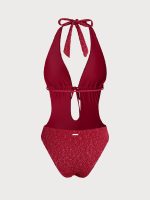 Wine Red Tie-Front Cutout One-Piece Swimsuit - Image 7