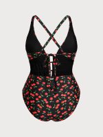 Cherry Drawstring Plus Size One-Piece Swimsuit - Image 6