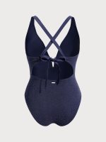 Blue V Neck Plus Size One-Piece Swimsuit - Image 6