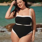 Black Contrast Gleam Plus Size One-Piece Swimsuit