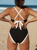 Black Contrast Plus Size One-Piece Swimsuit - Image 4