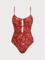 Red Floral Print One-Piece Swimsuit - Image 6