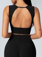 Black Strap Backless Sports Bra - Light Support - Image 4