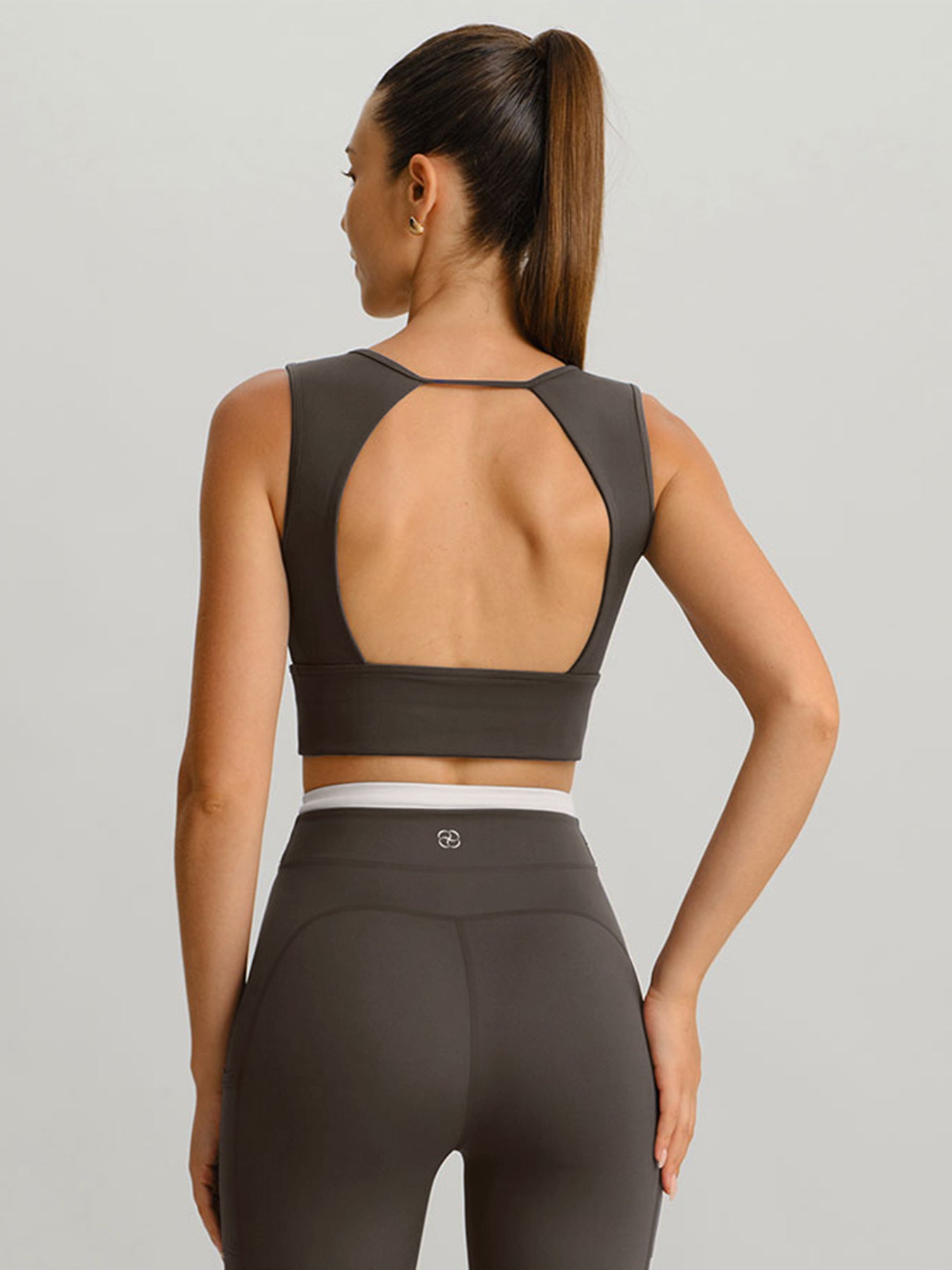 women-knitted-nylon-sports-bras-sustainable-yoga_tops-dvdsk7 Dark Coffee Strap Backless Sports Bra - Light Support - Image 1