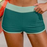 Green Contrast High-Waisted Surf Shorts