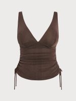 Ruched Drawstring Plus Size Tankini Top - Image 5