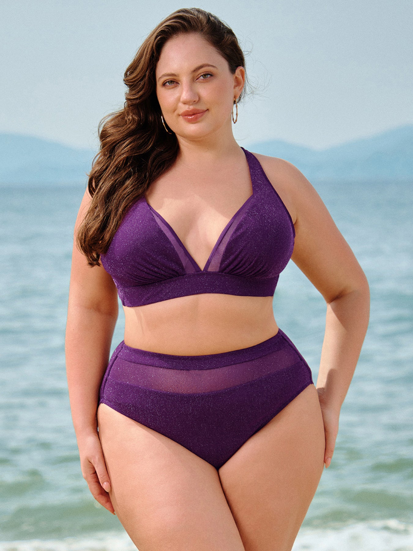 women-knitted-nylon-tankini-tops-sustainable-plus_size_bikinis-7kwpd8 Purple Mesh Plunge Plus Size Bikini Top - Image 1