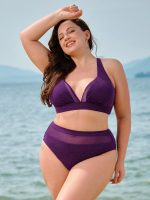 Purple Mesh Plunge Plus Size Bikini Top - Image 3