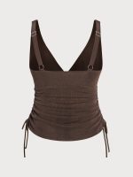 Ruched Drawstring Plus Size Tankini Top - Image 6