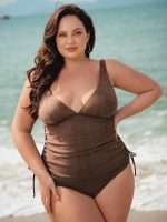 Ruched Drawstring Plus Size Tankini Top - Image 3