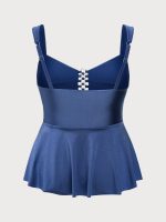 Blue Ruched Cutout Plus Size Tankini Top - Image 7