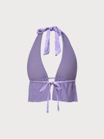 Lavender Halter Neck Ruffled Tankini Top - Image 7