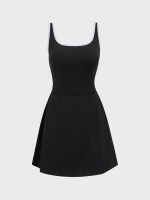 Black Contrast Square Neck Dress--Light Support - Image 6