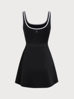 Black Contrast Square Neck Dress--Light Support - Image 7